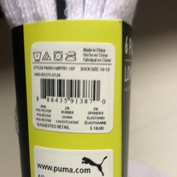 New Puma Socks Men’s Low Cut Socks 6 Pair White & Grey Athletic Casual Socks - Picture 11 of 12